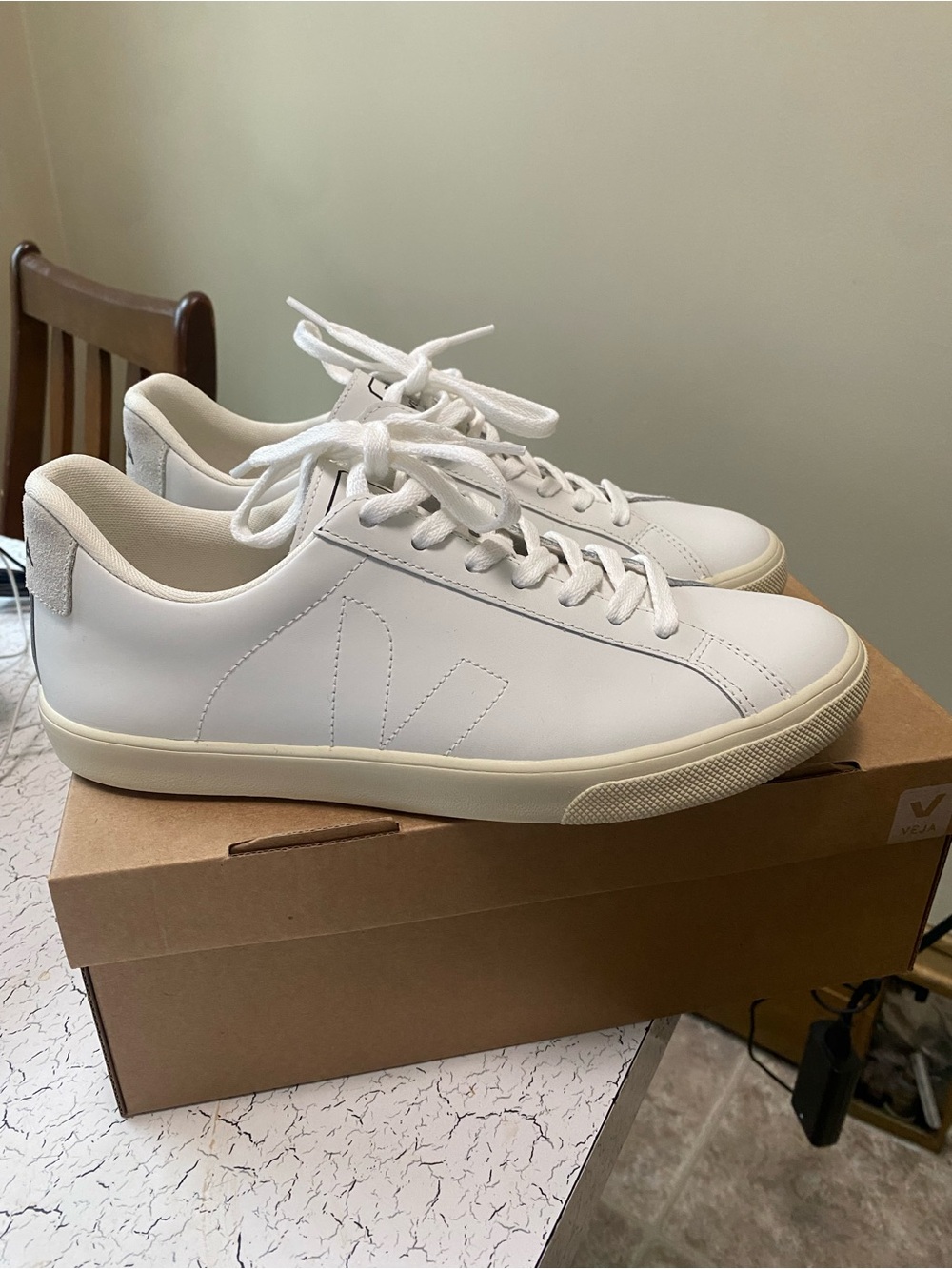 Veja White Low-Top Leather Sneakers with Subtle V Logo
